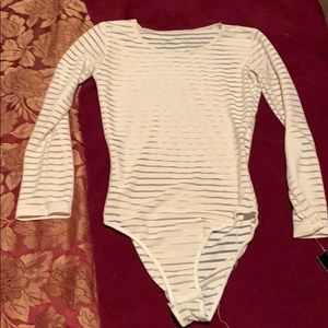 Long sleeve nude and sheer stripe body suit